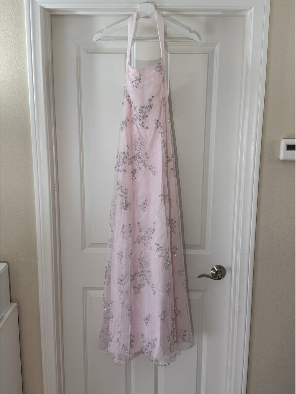 Vintage Y2K Zum Zum by Niki Livas Size 0 Pink Glitter Halter Prom Maxi Dress